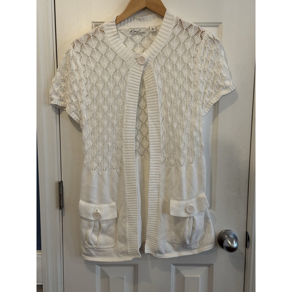 vintage kim rogers 100% Cotton White Short Sleeve Sweater Size Medium Summer